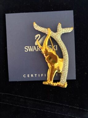 Swarovski Gold and Clear Crystal Elephant Brooch